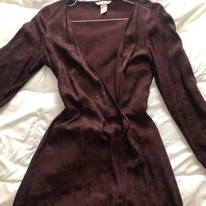 Red Satin Rose Wrap Around Dress